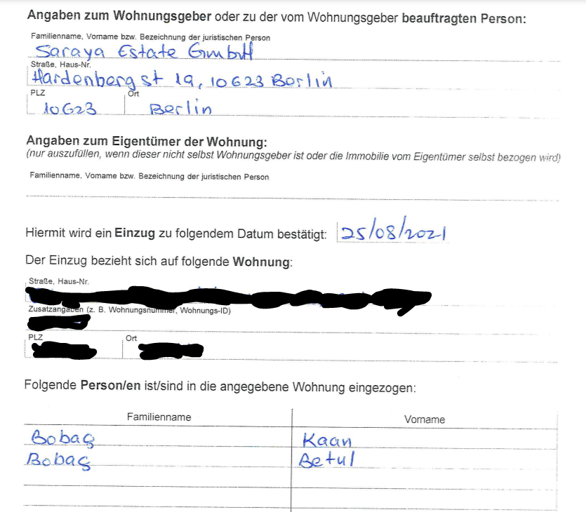 en sahibi onayı anmeldung